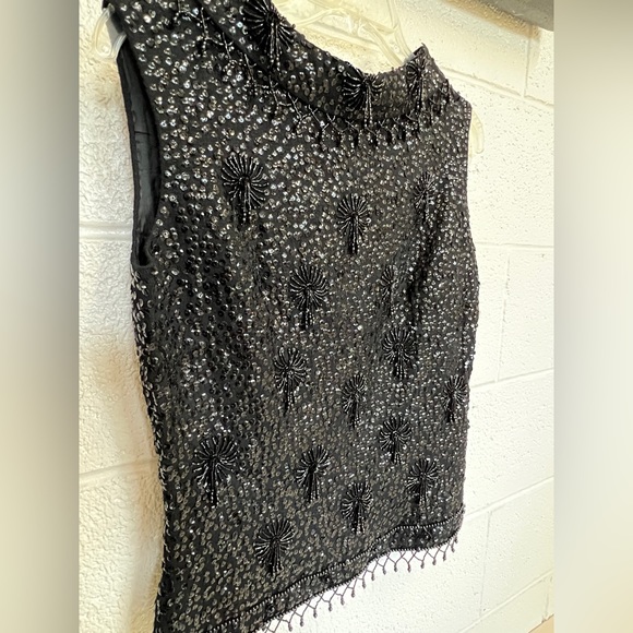 Vintage wool beaded sequin zip up sleeveless top with cowled neckline detail - Picture 3 of 10